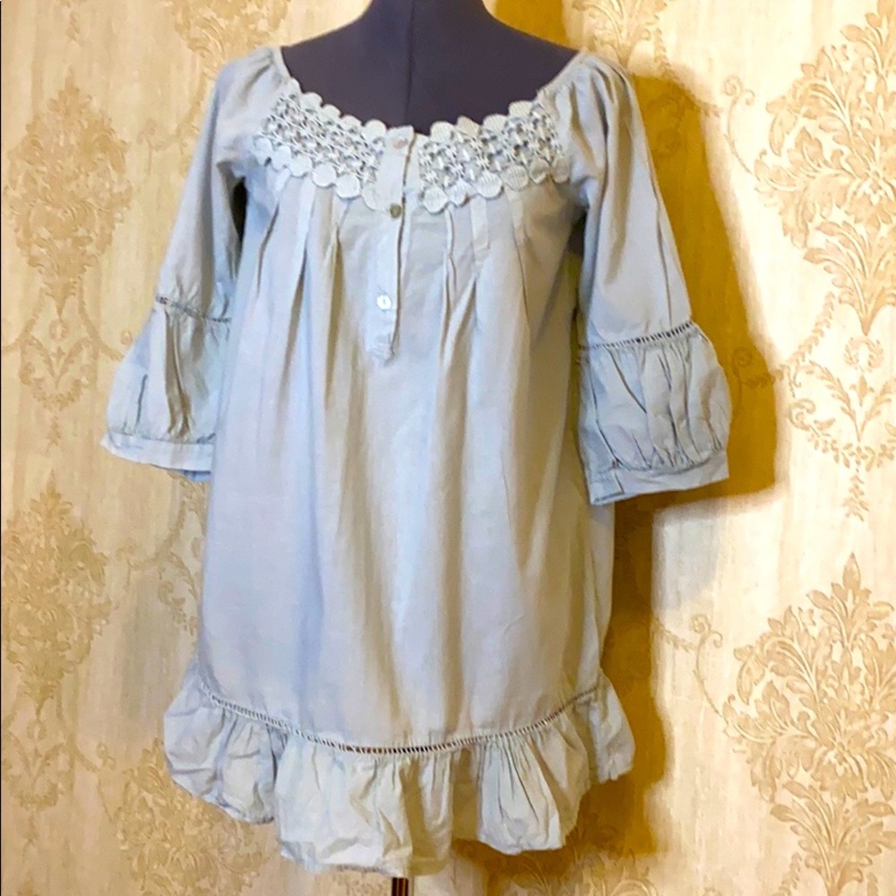 Tempo Paris Slate Blue Boho Victorian Blouse